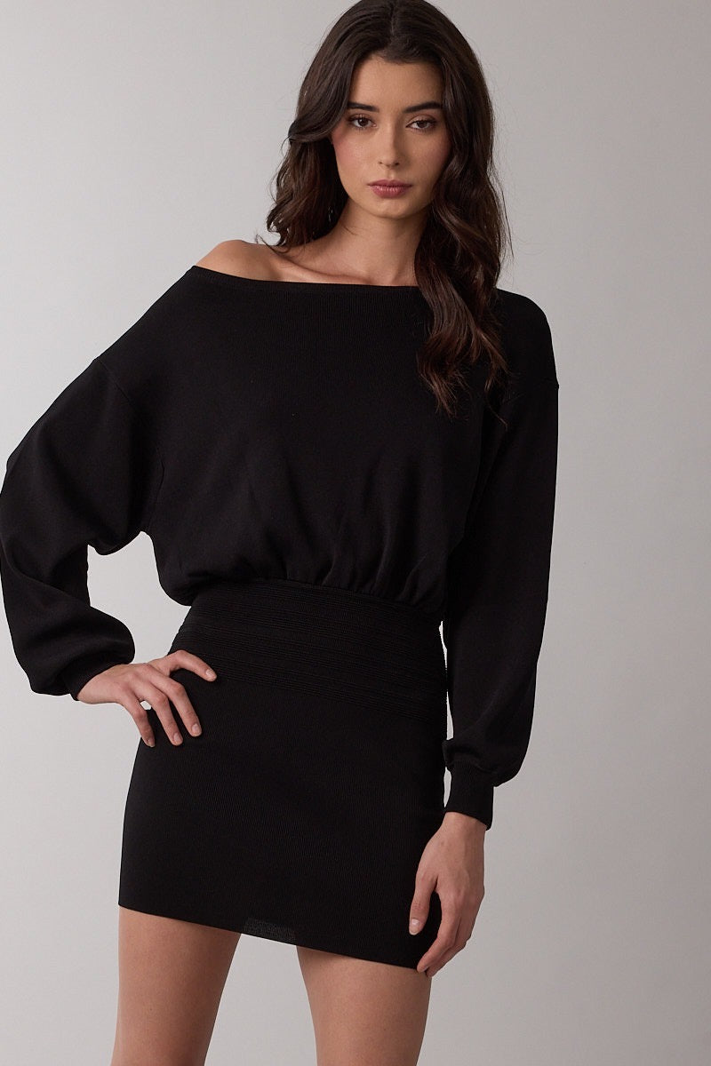 Blair Off-the-Shoulder Sweater Dress – Black