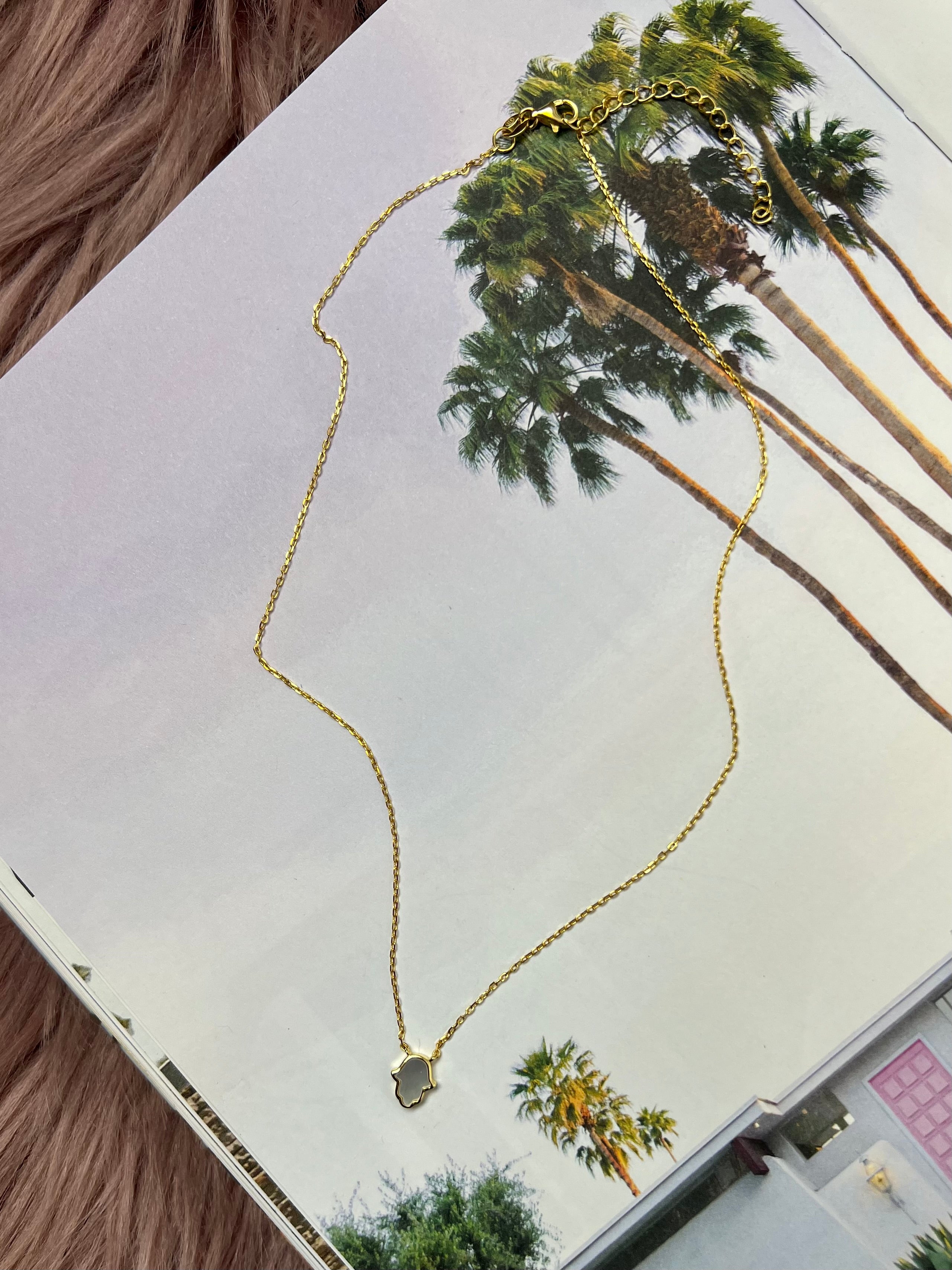 Petite Mother of Pearl Inlay Hamsa Pendant