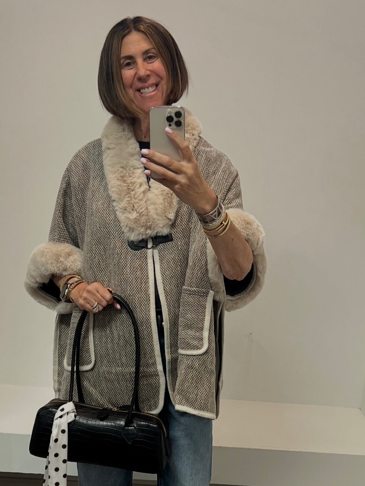 Fur Trim Rider Side Slit Cape