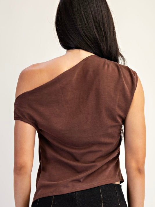 Lauren One Shoulder With Metal Trim Asymmetrical Hem Top