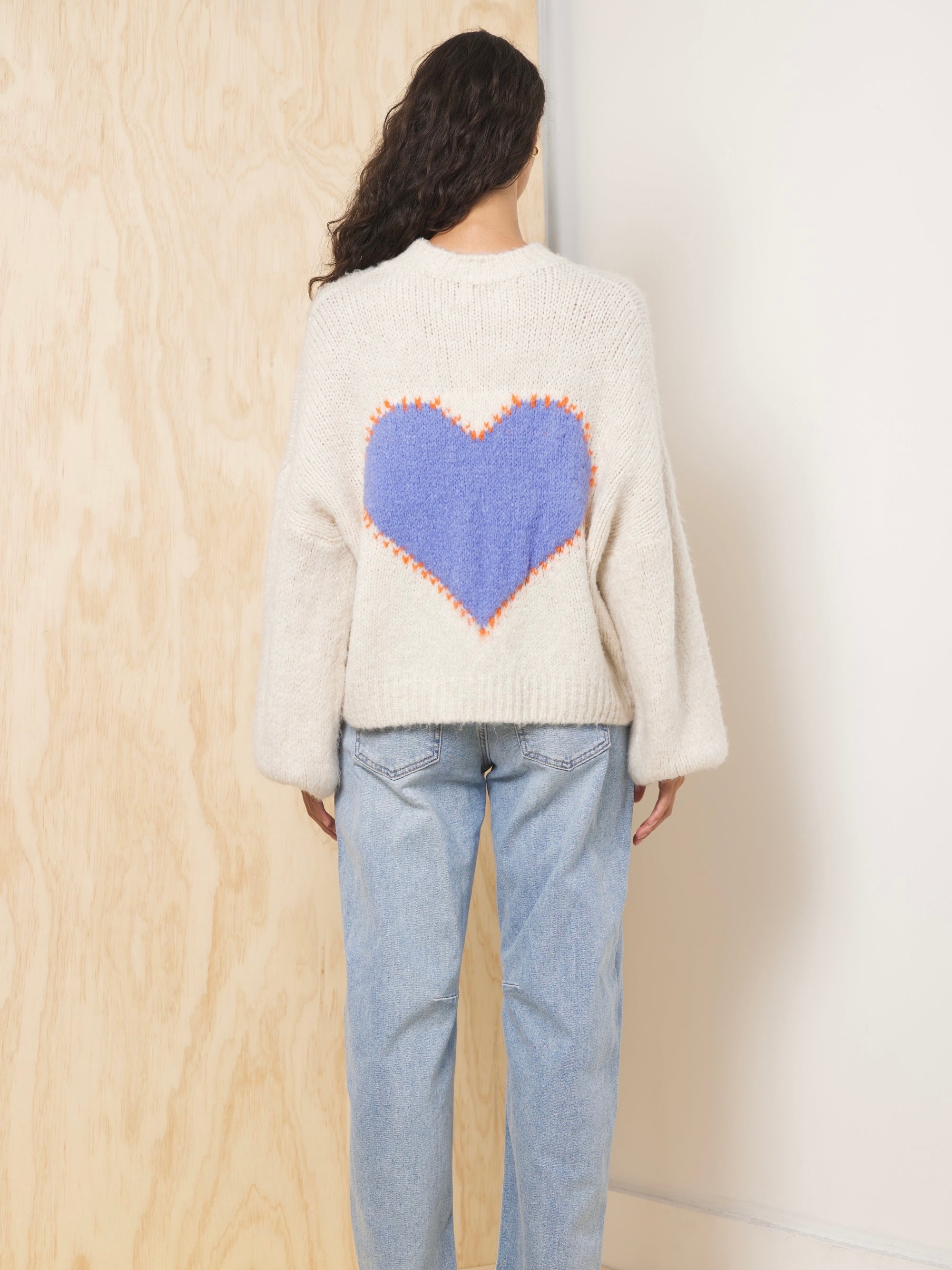 Ecru Jacquard Heart Sweater