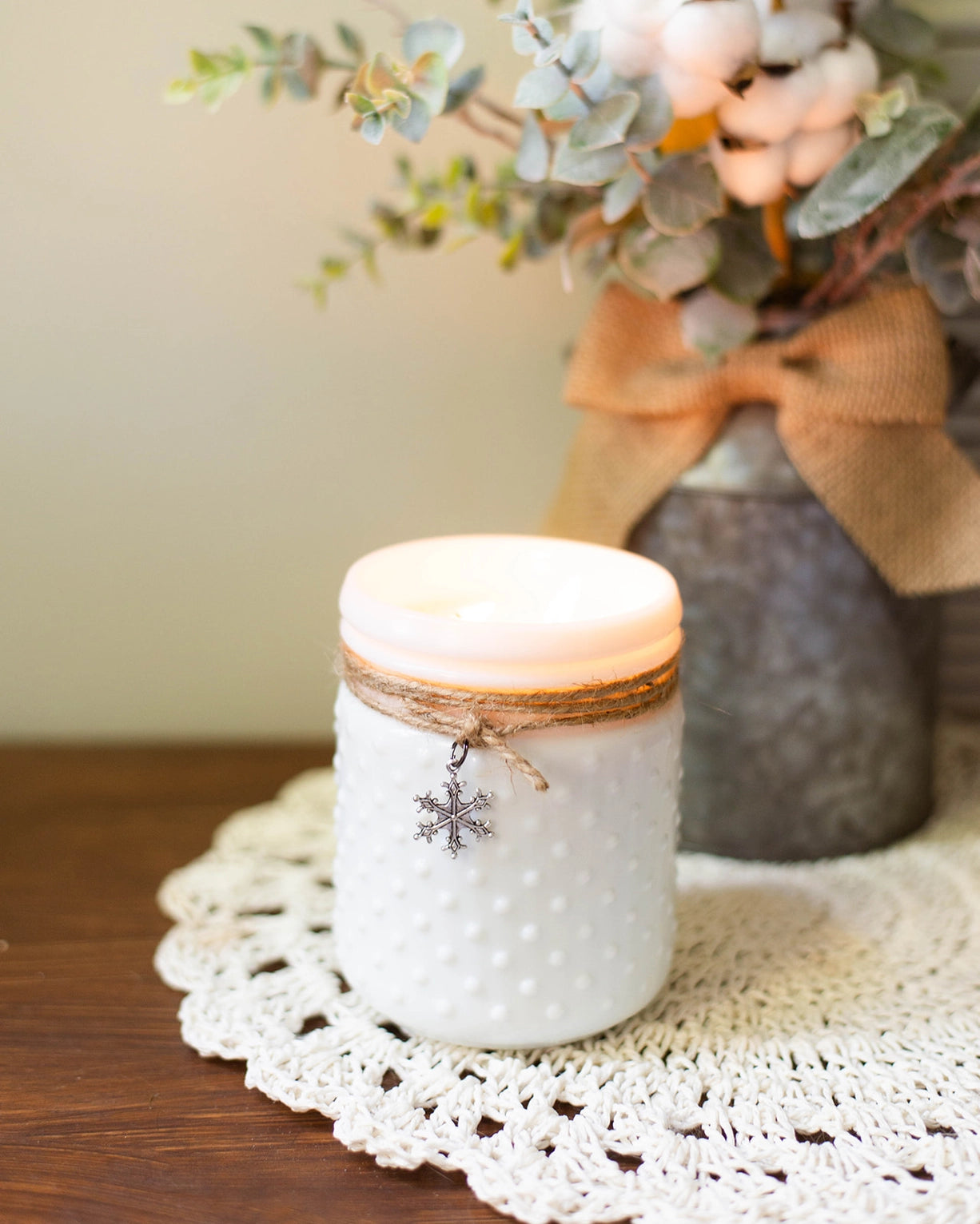 Vintage White Holiday Candle with Charm