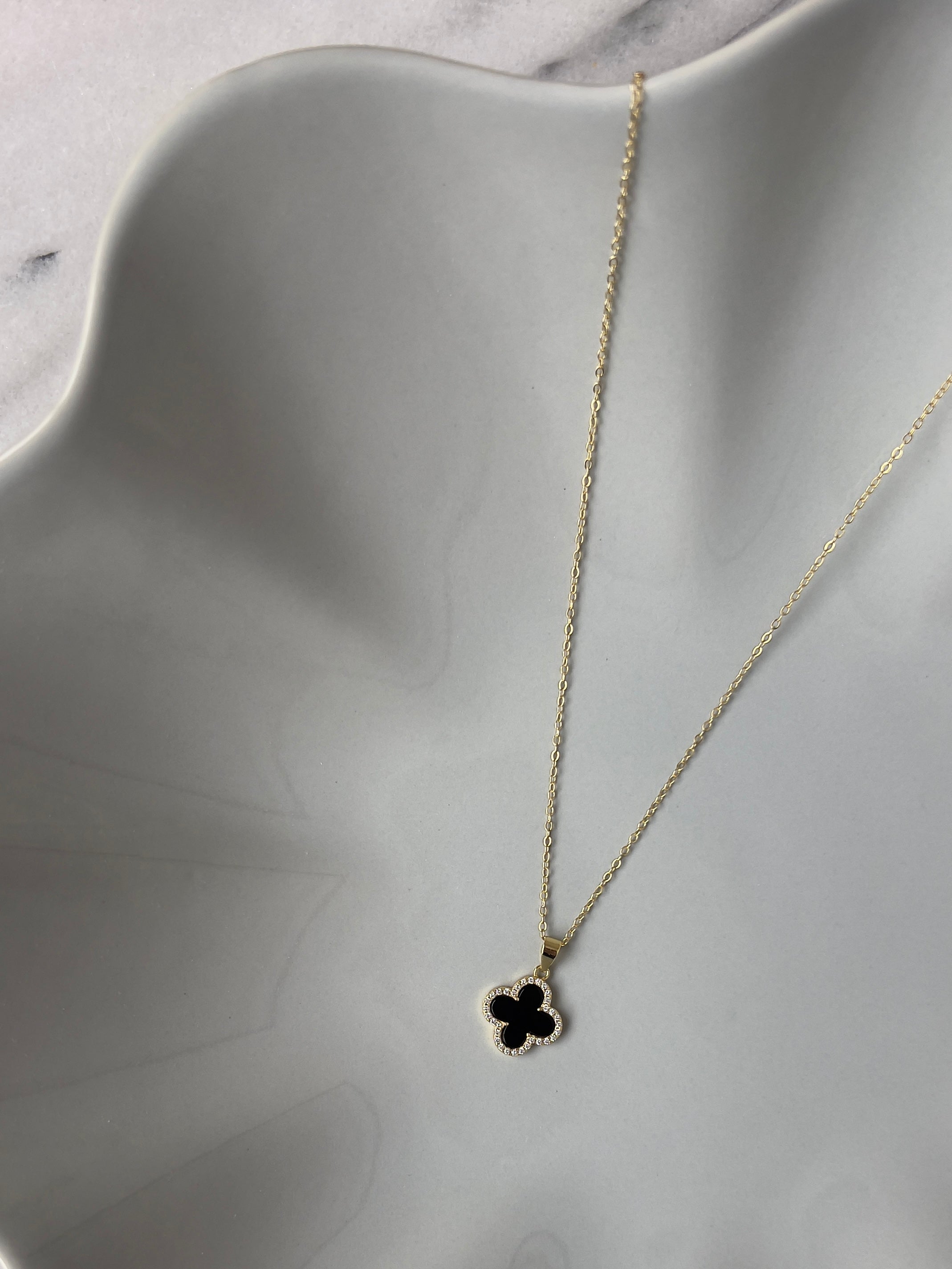 Chelsea Black  Clover Necklace
