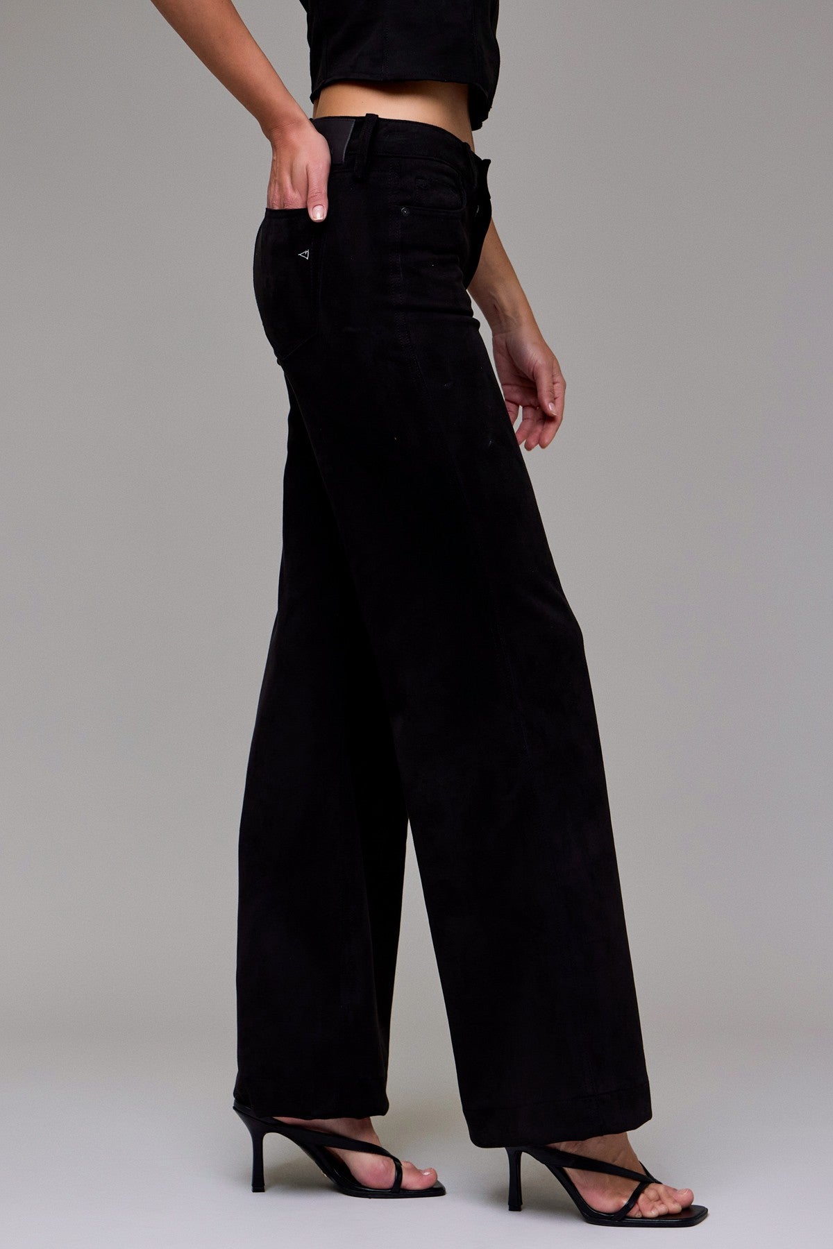 Black Suede Stretch Comfort Flare Pants – 33” Inseam