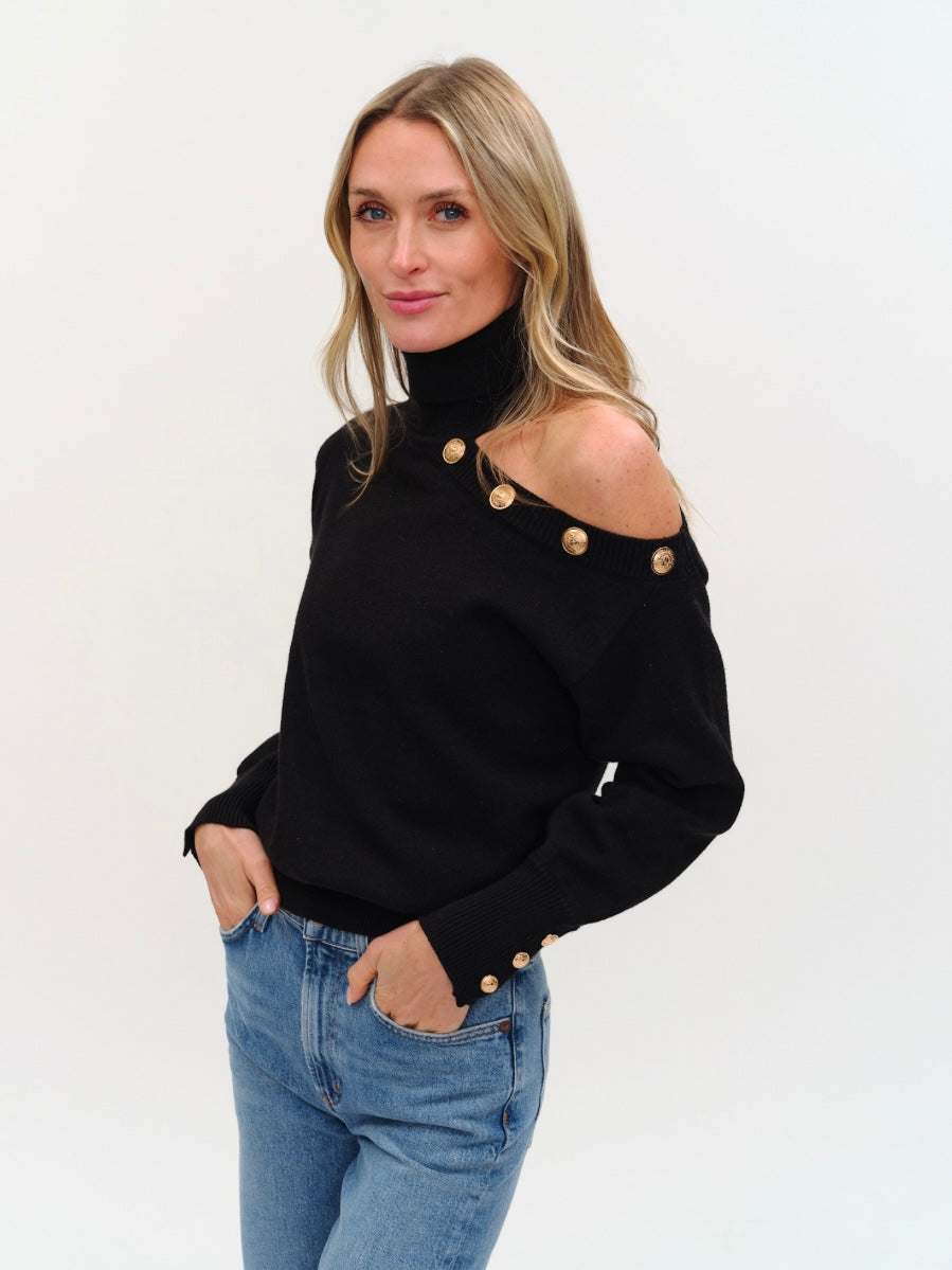 Tiffany Slit Shoulder Turtleneck