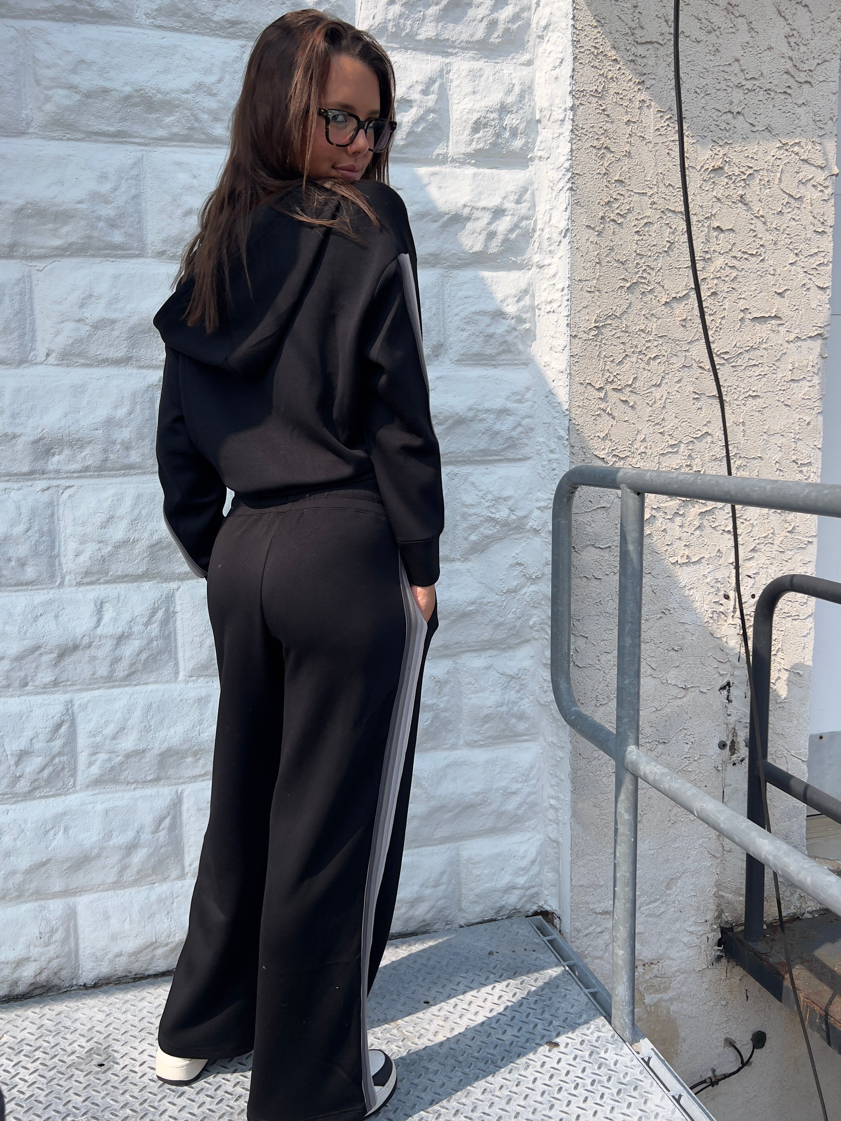 Black with Tonal Greys Striped Cloud Fleece Zip-up