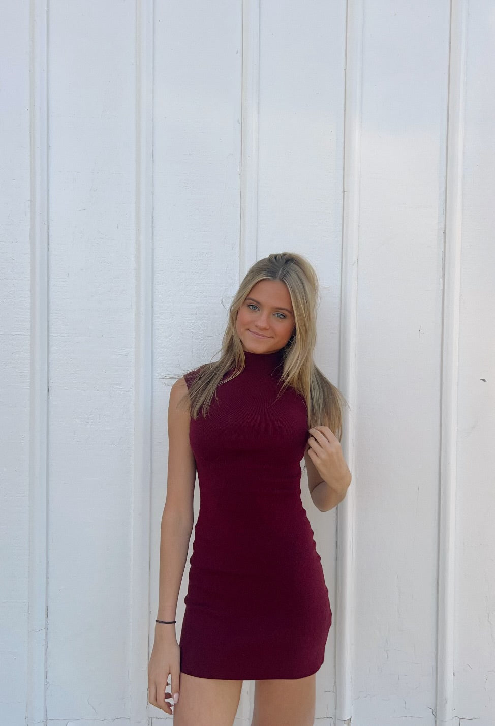 Brandi Burgundy Short Sleeve Sweater Dress