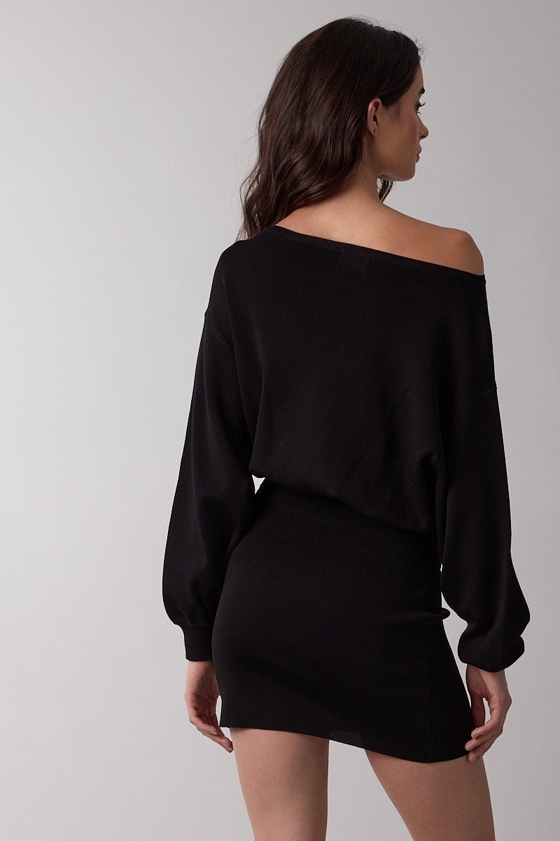 Blair Off-the-Shoulder Sweater Dress – Black