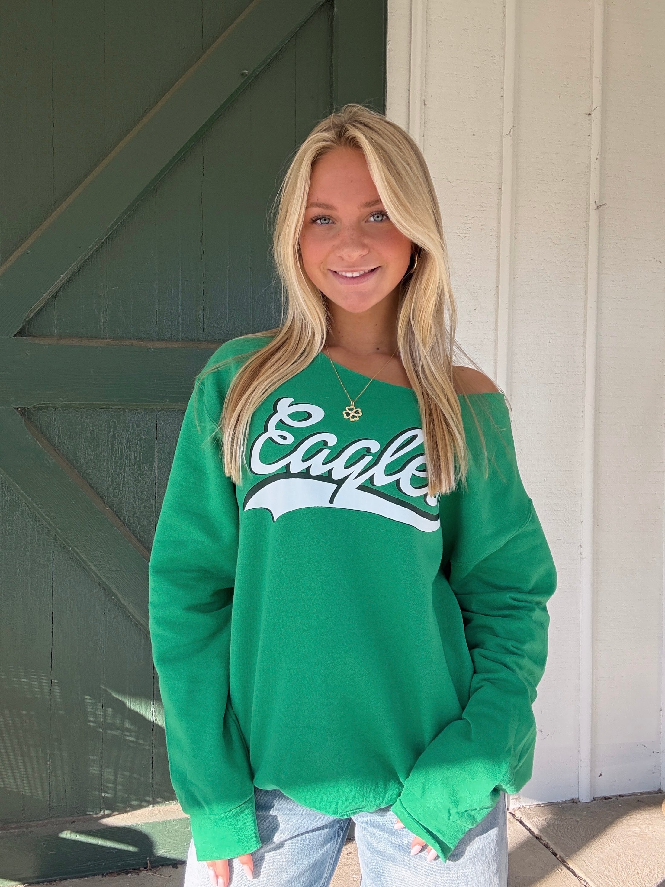 Eagles Kelly Green Off the Shoulder Sweatshirt