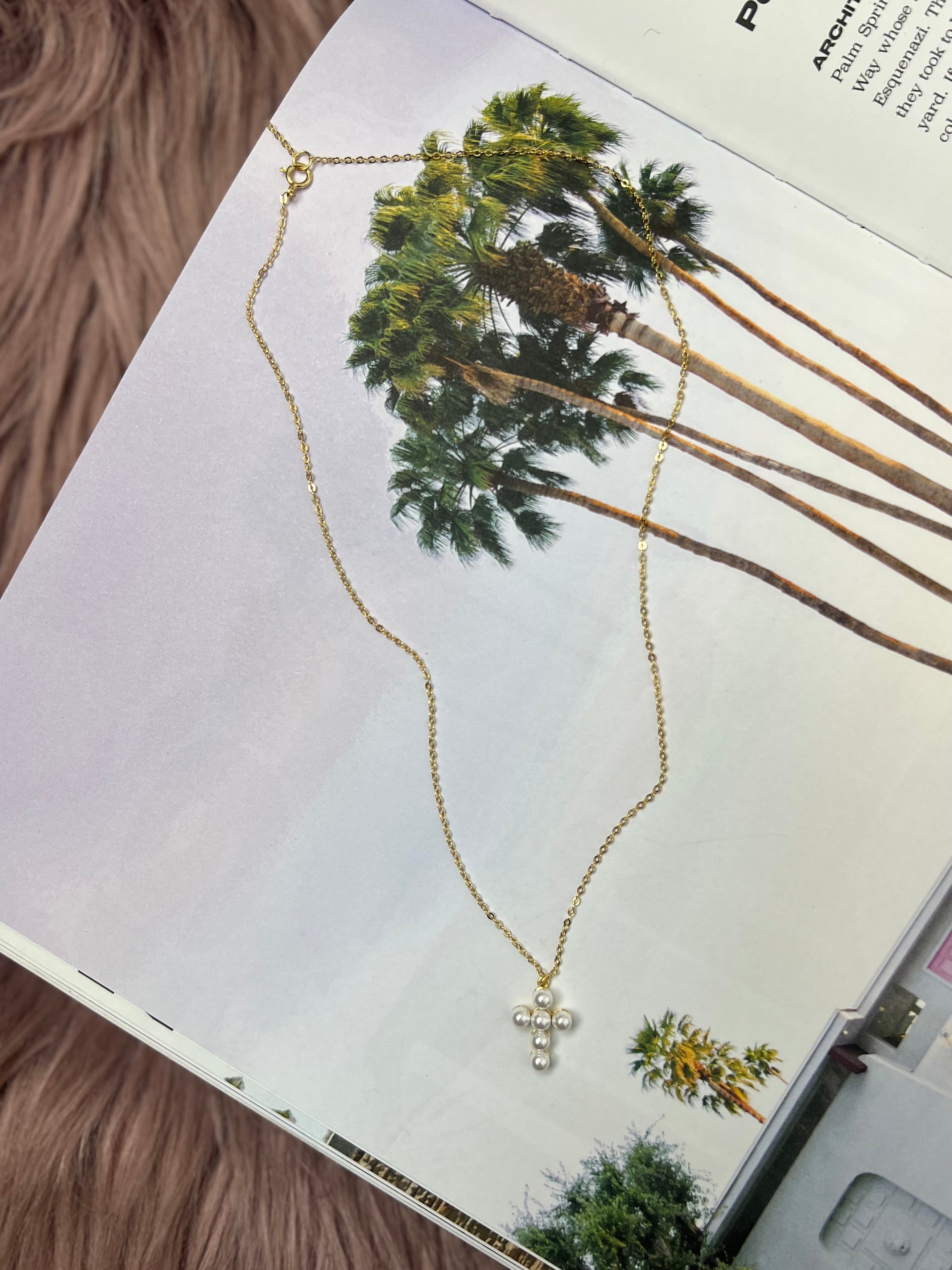 Pearl Cross Pendant Necklace