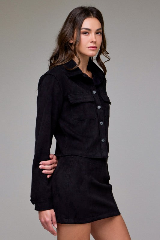 Hidden Luxe Faux Suede Black Jacket