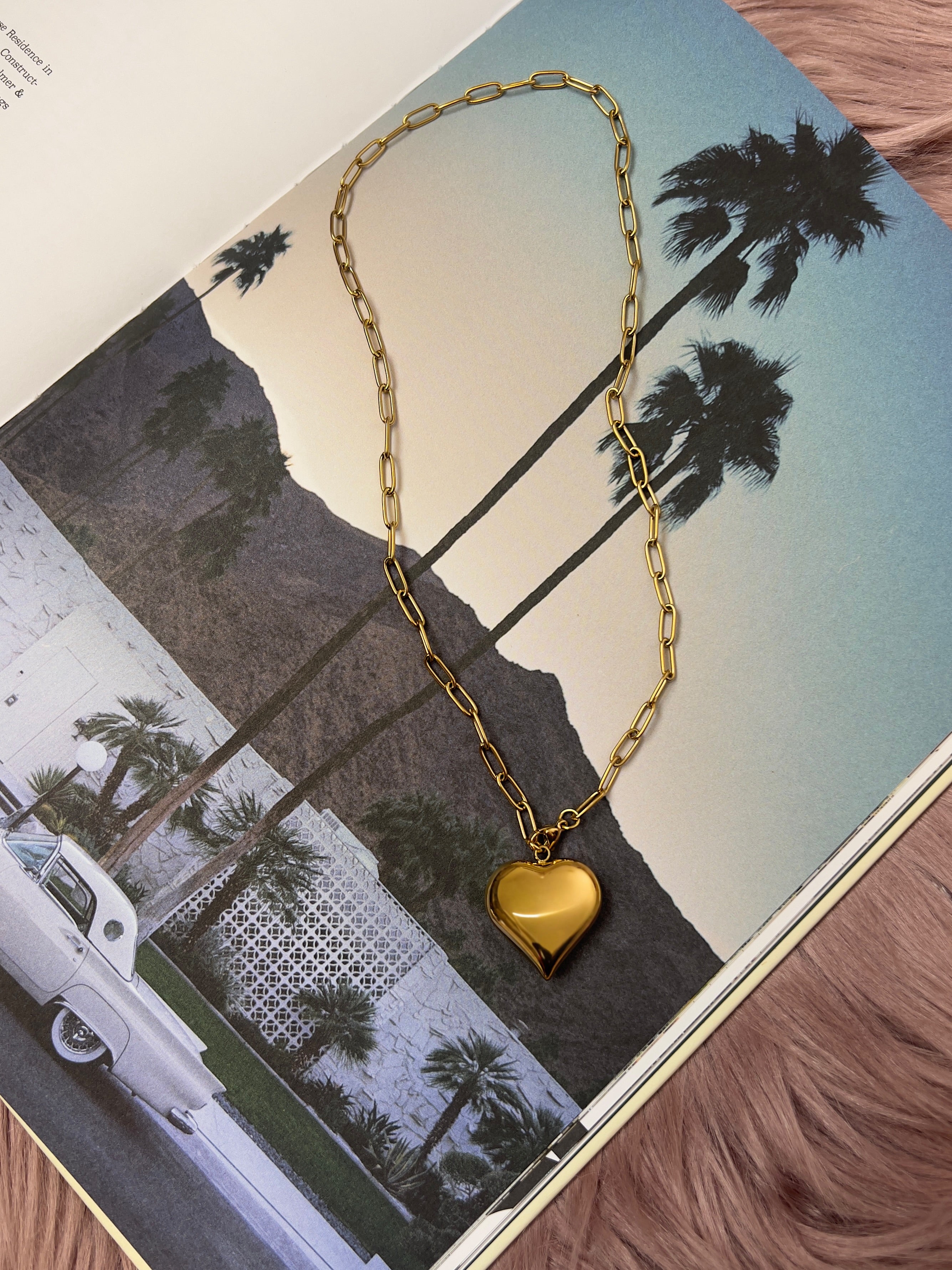 Melissa Puff Heart on Paper Clip Chain Necklace