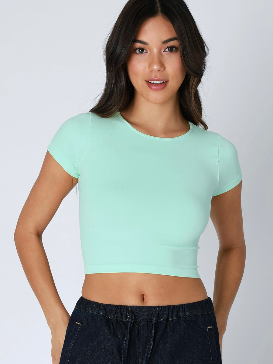 Casey Island Aqua Jersey Short Sleeve Crop Top
