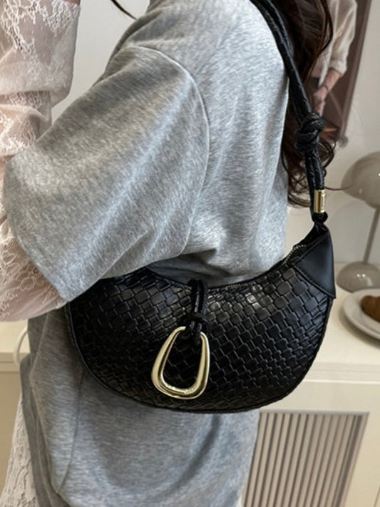 Metal Buckle Textured Crossbody Bag