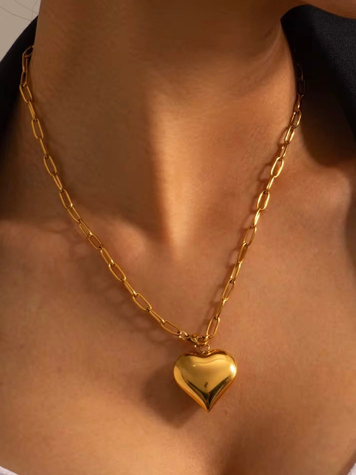 Melissa Puff Heart on Paper Clip Chain Necklace