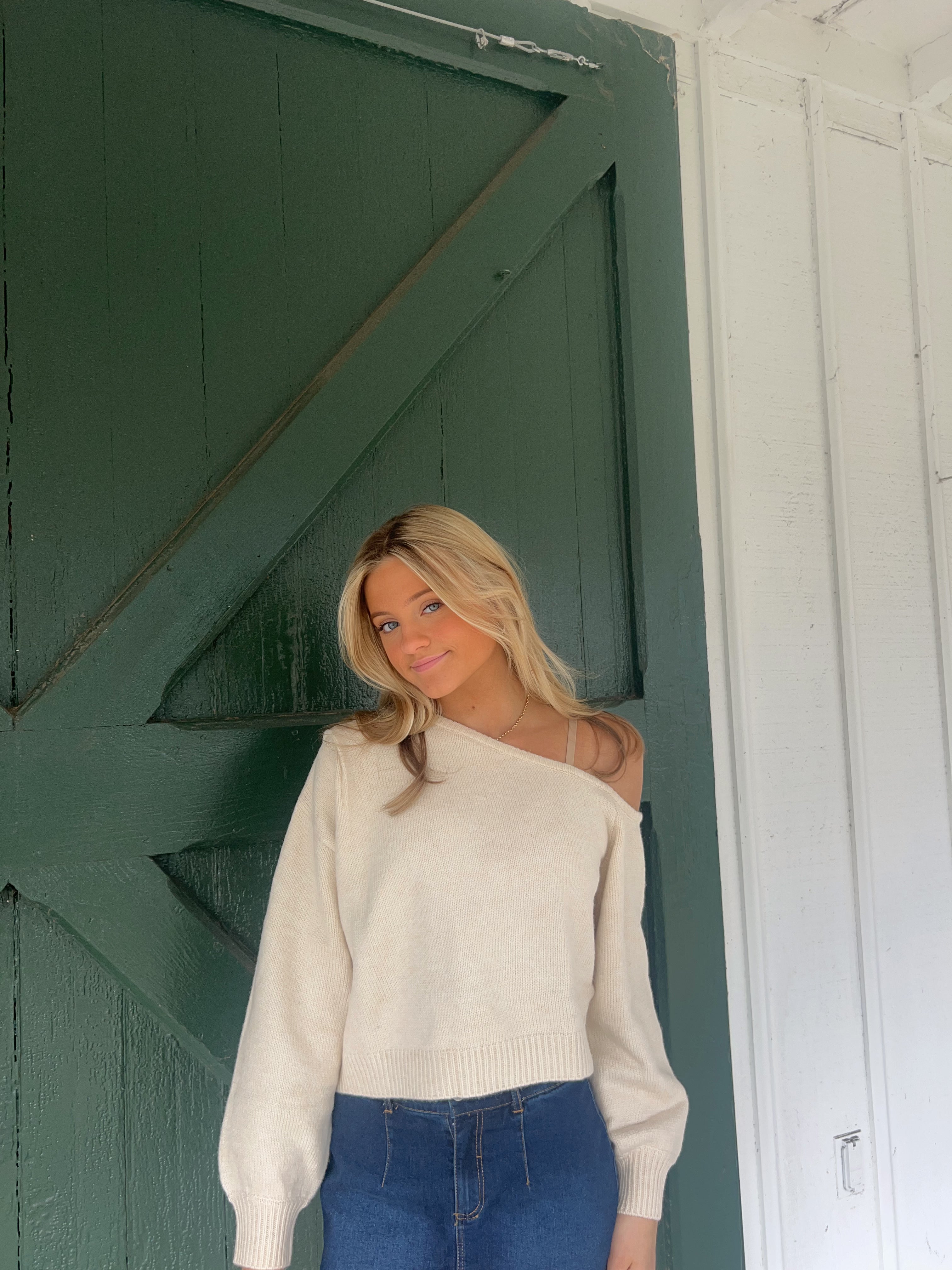 Caroline Cream Off-the-Shoulder Sweater