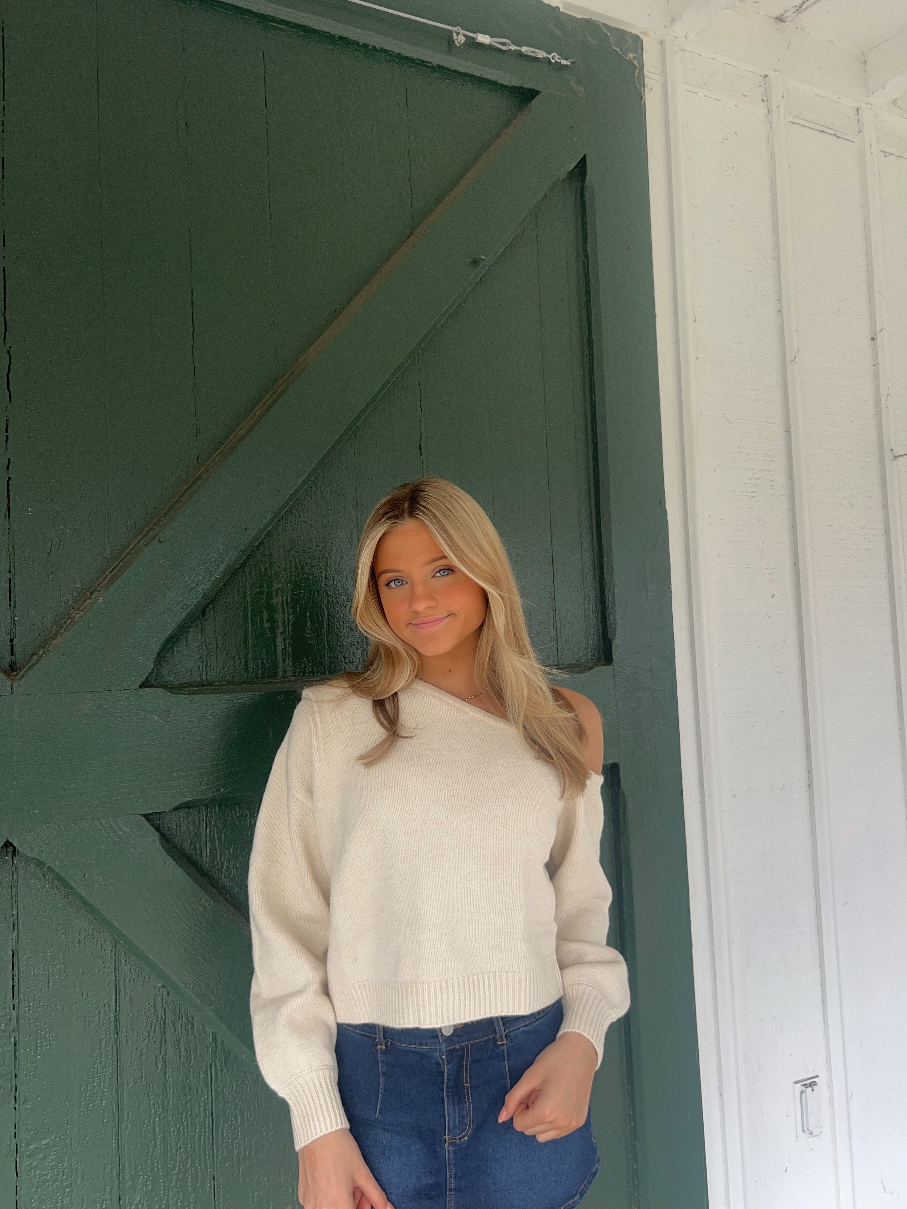 Caroline Cream Off-the-Shoulder Sweater