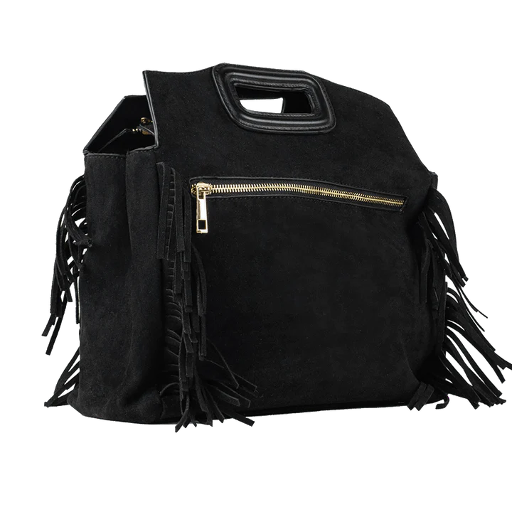 Dakota Vegan Suede Black Fringe Bag